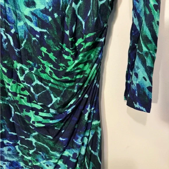 Soft Surroundings Darcy Patterned Long Sleeve Dress Size Tall XL Green Blue - Picture 7 of 7